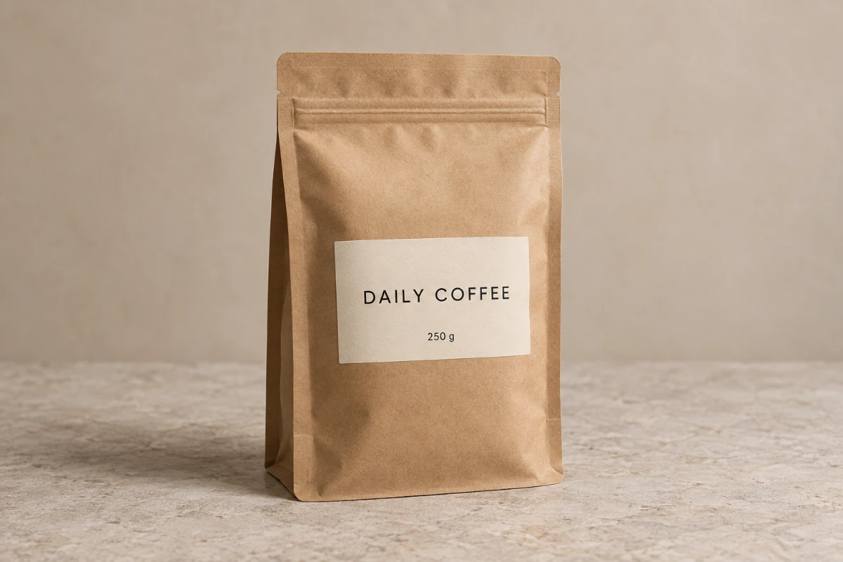 Kraft coffee pouch labeled DAILY COFFEE and 250 g