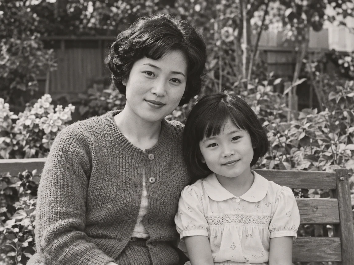 PicOnTap result: the same mother and daughter portrait with scratches repaired and clearer detail