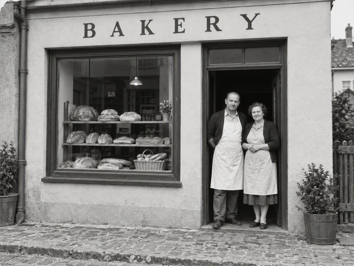 PicOnTap result: the fictional storefront photo restored, keeping black and white