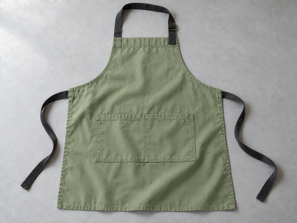 PicOnTap result: the apron fabric recolored sage green