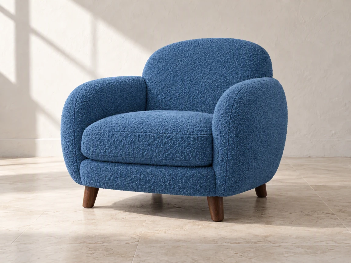PicOnTap result: the same boucle chair with a different fabric color Coastal blue
