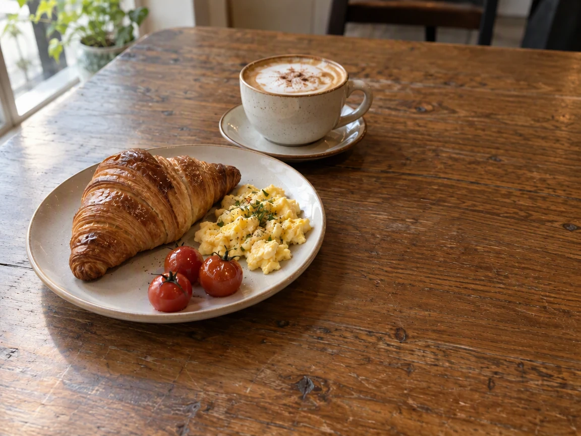 PicOnTap result: the same breakfast with the paper and takeout bag removed